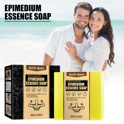 80g North Moon Epimedium Essence Soap with Patchouli Extract, Deep Cleansing & Continuous Moisturizing Body Bar for Men, Alcohol-Free, Vitamin E & Glycerin Enriched, Summer Scent, Ideal for All Skin Types, Perfect Valentine's