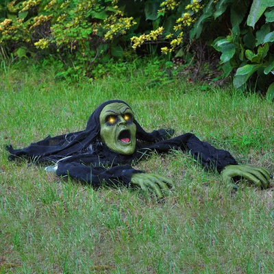 1pc Scary Outdoor Zombie Groundbreaker with Motion Sensor & Flashing Red Eyes - 20" Tall Self-Standing Halloween Decoration with Loud Screaming Sounds, Durable Plastic/Fabric Construction for Yard, Lawn, Graveyard, Front Door