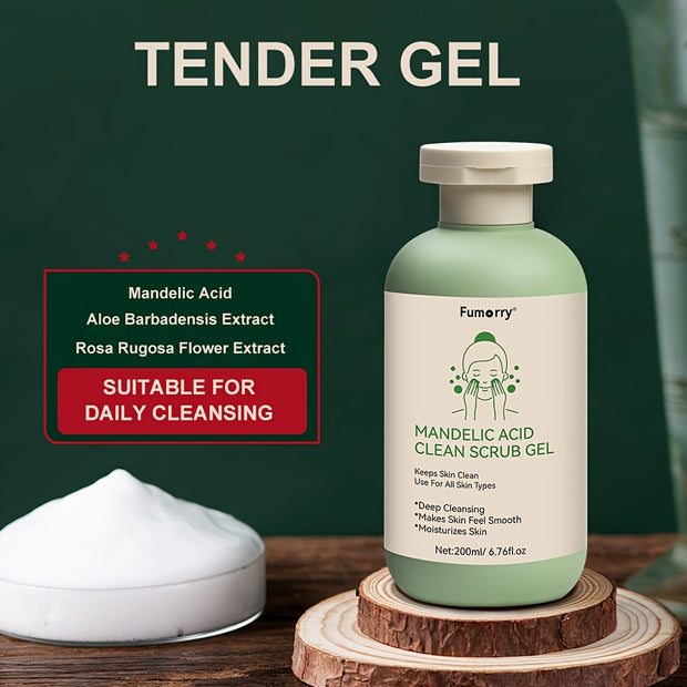 Cleansing Gel - 6.76oz, with Mandelic Acid - Aloe & Rose Extract, Face And Body Scrub Gel, Keeps Facial Light Beige Clean And Moisturized