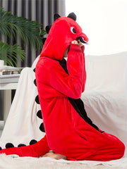 1pc Boys Cozy Dinosaur Hooded Jumpsuit for Halloween Parties, Boys Clothes, family Valentine's Day themed