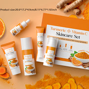 Natural Turmeric & Vitamin C 5pcs Skincare Set, Sensitive Light Beige Friendly, with Cleanser, Toner, Eye Cream, Serum, Moisurizer, Perfect Gift for Women, Affordable Beauty Gift Set, Best for Christmas, Perfect for Thanksgiv
