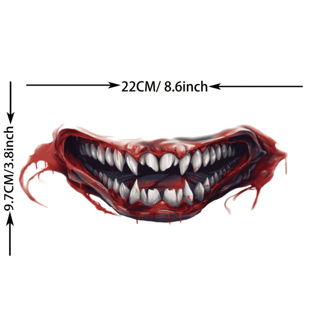 6pcs Horror Clown Fang Temporary Tattoos for Men and Women, Adult Halloween Costume, Terrifying Bloody Monster Big Mouth Sharp Teeth Facial Fake Tattoo Stickers Long-Lasting Waterproof Vampire Zombie Makeup Tattoo Face Decals