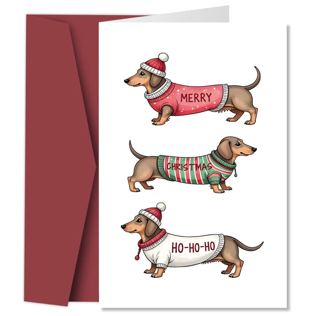 Christmas Dachshund Greeting Card,'MERRY CHRISTMAS HOHOHO' Dog Design Christmas Card with Envelope,Gift Cards for Friends Family