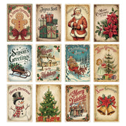 Vintage Christmas Blessing Cards with Santa&Reindeer,12pc Merry Christmas Postcard Set,Retro Xmas Gift Cards with Christmas Tree