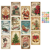 Vintage Christmas Blessing Cards with Santa&Reindeer,12pc Merry Christmas Postcard Set,Retro Xmas Gift Cards with Christmas Tree