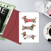 Christmas Dachshund Greeting Card,'MERRY CHRISTMAS HOHOHO' Dog Design Christmas Card with Envelope,Gift Cards for Friends Family