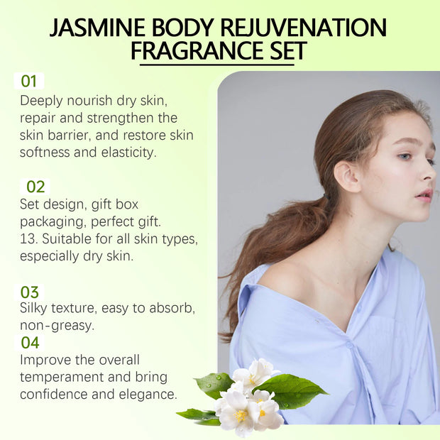 Eelhoe 1set Jasmine Scent Body Care Set Skin Clean Shower Gel Perfume Spray Moisturizer Body Lotion Smooth Skin Brightening Set