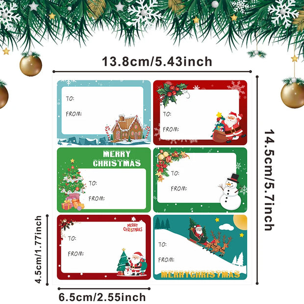 60 Pcs Merry Christmas Gift Tag Stickers – Self-Adhesive Writable Labels with Holiday Patterns for Gift Wrapping, Packaging.