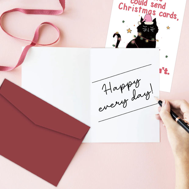 Funny Black Cat Christmas Card with Envelope,If Cats Could Send Christmas Cards,Humorous Christmas Greeting Card for Cat Lovers