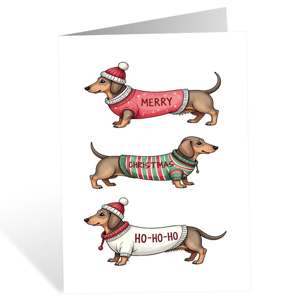 Christmas Dachshund Greeting Card,'MERRY CHRISTMAS HOHOHO' Dog Design Christmas Card with Envelope,Gift Cards for Friends Family