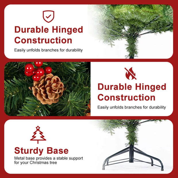 Classic Pine Tree 7FT/8FT Pre-Artificial Christmas Tree, with Metal Hinges 1000 PVC Branches Artificial Xmas Tree Home Decor