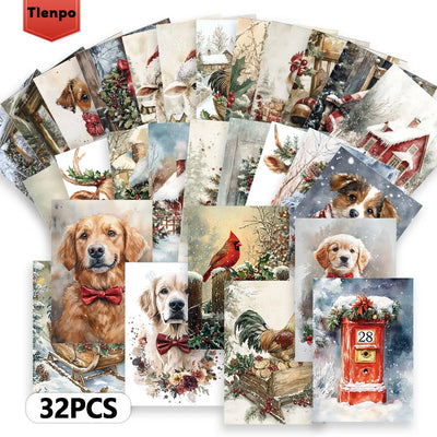 32pcs, Vintage Christmas Postcards, Christmas, Birthday/Anniversary Gifts, Collectibles, Perfect for Gifting, Mail-Ready.