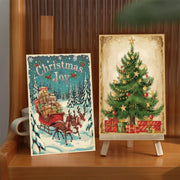 Vintage Christmas Blessing Cards with Santa&Reindeer,12pc Merry Christmas Postcard Set,Retro Xmas Gift Cards with Christmas Tree