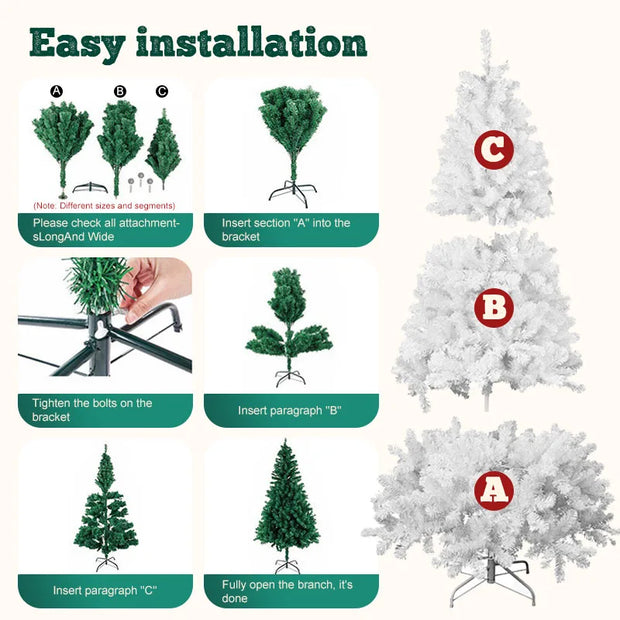 7FT White Christmas Tree with Metal Base – Pre-Lit Fluffy PVC 1000 Branches for Holiday /Xmas Decor, No Ornament