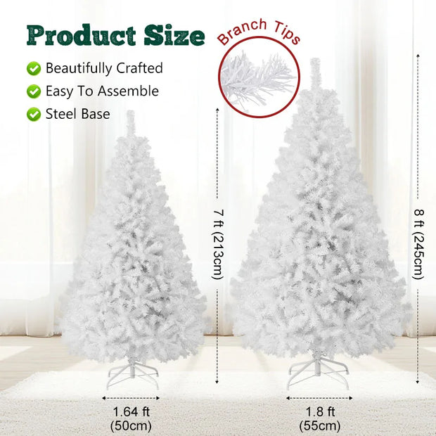 7FT White Christmas Tree with Metal Base – Pre-Lit Fluffy PVC 1000 Branches for Holiday /Xmas Decor, No Ornament