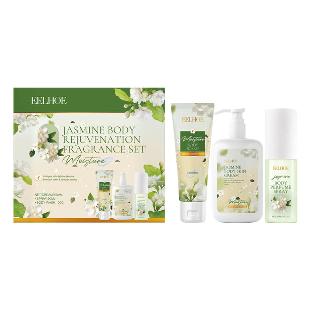 Eelhoe 1set Jasmine Scent Body Care Set Skin Clean Shower Gel Perfume Spray Moisturizer Body Lotion Smooth Skin Brightening Set