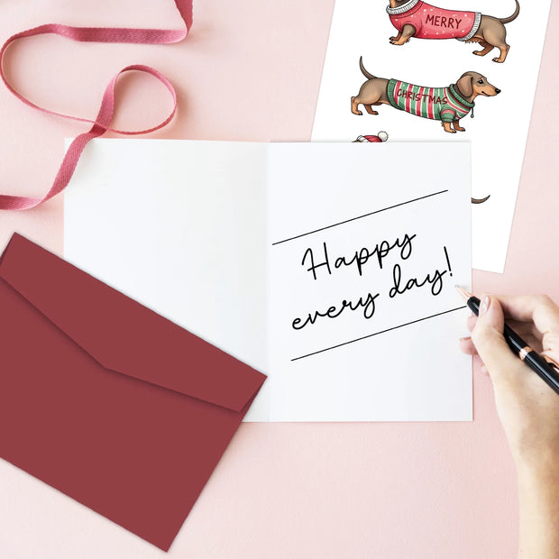 Christmas Dachshund Greeting Card,'MERRY CHRISTMAS HOHOHO' Dog Design Christmas Card with Envelope,Gift Cards for Friends Family