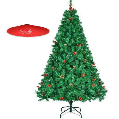 Classic Pine Tree 7FT/8FT Pre-Artificial Christmas Tree, with Metal Hinges 1000 PVC Branches Artificial Xmas Tree Home Decor