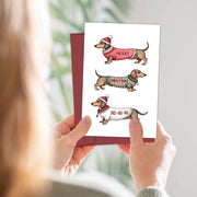 Christmas Dachshund Greeting Card,'MERRY CHRISTMAS HOHOHO' Dog Design Christmas Card with Envelope,Gift Cards for Friends Family