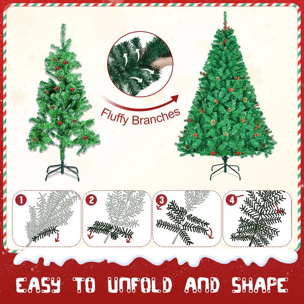 Classic Pine Tree 7FT/8FT Pre-Artificial Christmas Tree, with Metal Hinges 1000 PVC Branches Artificial Xmas Tree Home Decor