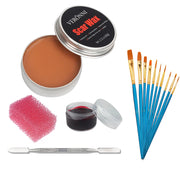 2/4/5PCS SFX Makeup Set Special Effect Halloween Party Wound Scar Wax Makeup with Spatula Sponge to Create a Blood Splash Shape