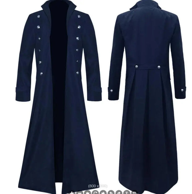 Steampunk Medieval Count Costumes Pirate Gothic Navy Long Jacket Coat Shirt Vampire Cosplay  Halloween Outfit Men's Trenchcoat