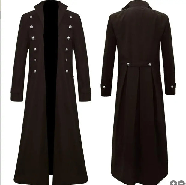 Steampunk Medieval Count Costumes Pirate Gothic Navy Long Jacket Coat Shirt Vampire Cosplay  Halloween Outfit Men's Trenchcoat