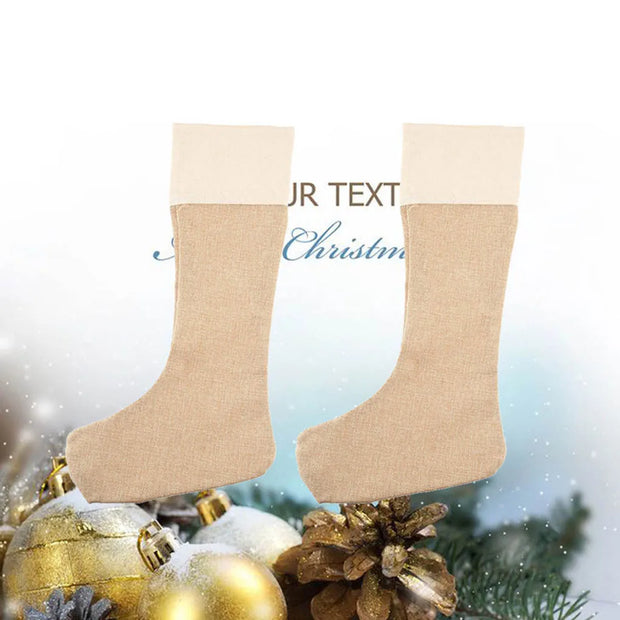 6pcs/set Large Burlap Christmas Stockings Jute Xmas Stocking Plain Fireplace Decor Decoration Sock Christmas Tree Ornaments