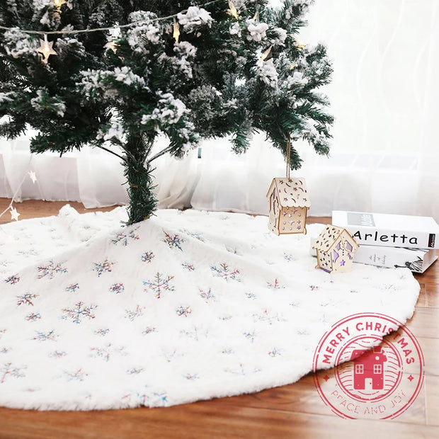 90cm 122cm White Christmas Tree Skirt Plush Faux Fur Carpet Xmas Floor Mat Ornaments Wedding Birthday New Year Christmas Decor