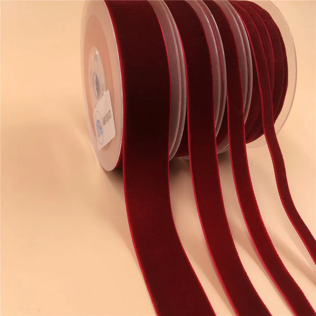 6/9/15/25mm Dark Red Single Face Nylon Velvet Ribbon For Handmade Gift Bouquet Wrapping Supplies Home Party Decoration Christmas