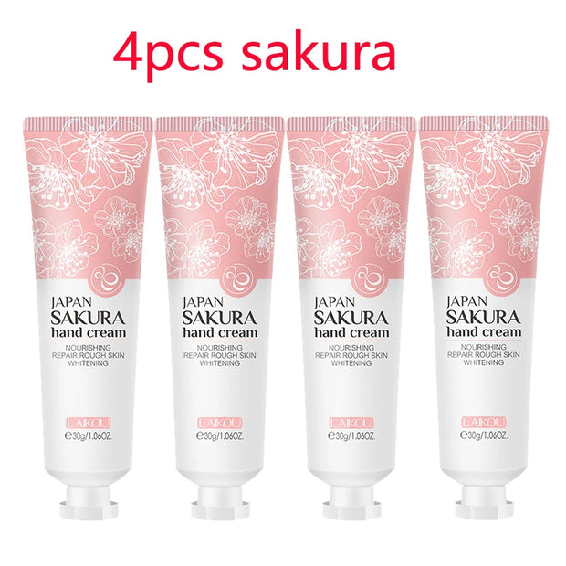 4pcs Deep Moisturizing Refreshing Hand Cream Sakura Matcha Shea Butter Chamomile Gentle Soften Keratin Improve Dry Body Lotion