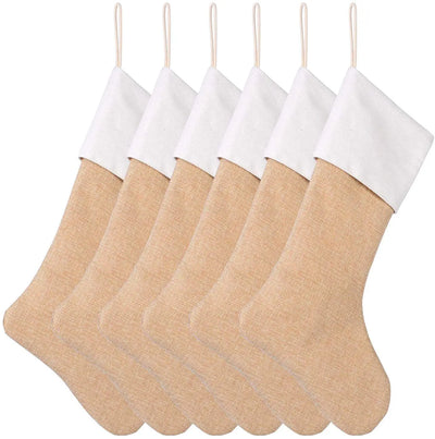 6pcs/set Large Burlap Christmas Stockings Jute Xmas Stocking Plain Fireplace Decor Decoration Sock Christmas Tree Ornaments