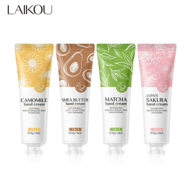 4pcs Deep Moisturizing Refreshing Hand Cream Sakura Matcha Shea Butter Chamomile Gentle Soften Keratin Improve Dry Body Lotion