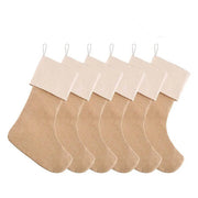 6pcs/set Large Burlap Christmas Stockings Jute Xmas Stocking Plain Fireplace Decor Decoration Sock Christmas Tree Ornaments