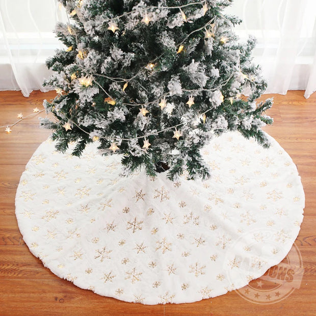 90-122cm Christmas Tree Skirt White Faux Fur Merry Christmas New Year Home Xmas-Tree Decorations Plush Beaded Embroidered Trees