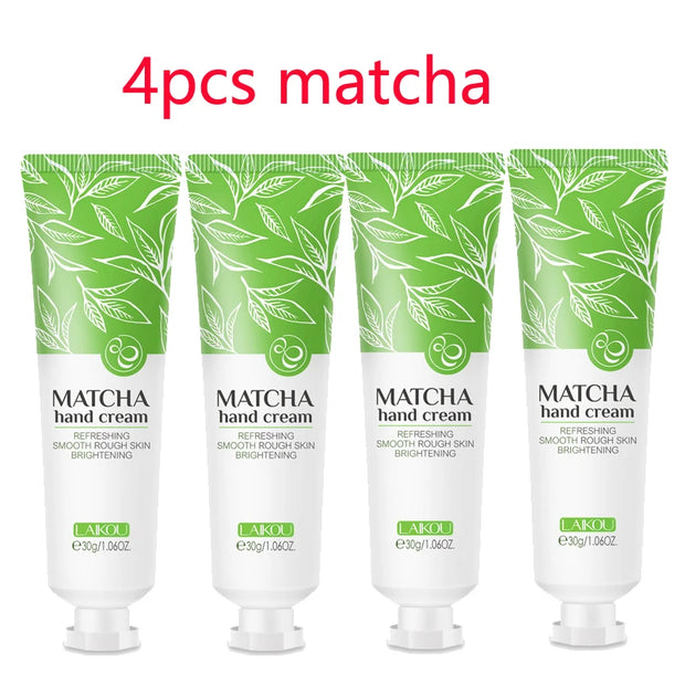 4pcs Deep Moisturizing Refreshing Hand Cream Sakura Matcha Shea Butter Chamomile Gentle Soften Keratin Improve Dry Body Lotion