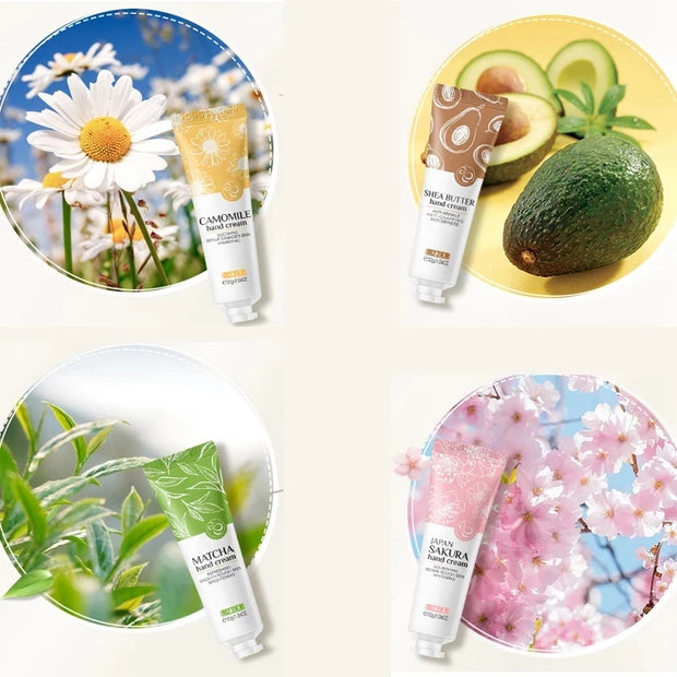 4pcs Deep Moisturizing Refreshing Hand Cream Sakura Matcha Shea Butter Chamomile Gentle Soften Keratin Improve Dry Body Lotion
