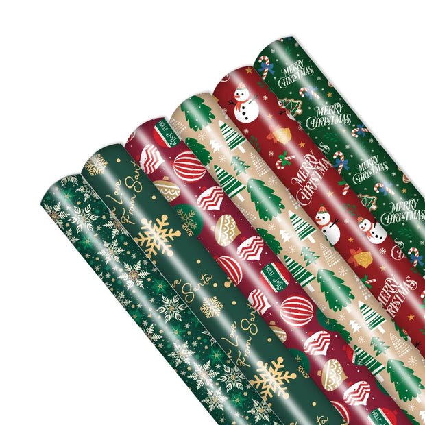 6 Pcs 50x70cm Red Green Per Roll Xmas Wrapping Paper Sheet Package for Merry Christmas Holiday Gift Wrap Craft Paper Decor Gifts