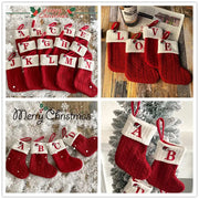 Christmas Stockings Xmas Gift Knitting Socks Pendant Red A-Z Letter Hanging Stock Christmas Tree Decor Ornament Navidad Gift Bag