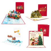 Folding Christmas Greeting Card With Envelope Santa Claus Snowman Xmas 3D Pop UP Invitation Card Postcard Navidad New Year Decor