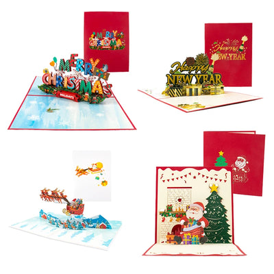 Folding Christmas Greeting Card With Envelope Santa Claus Snowman Xmas 3D Pop UP Invitation Card Postcard Navidad New Year Decor