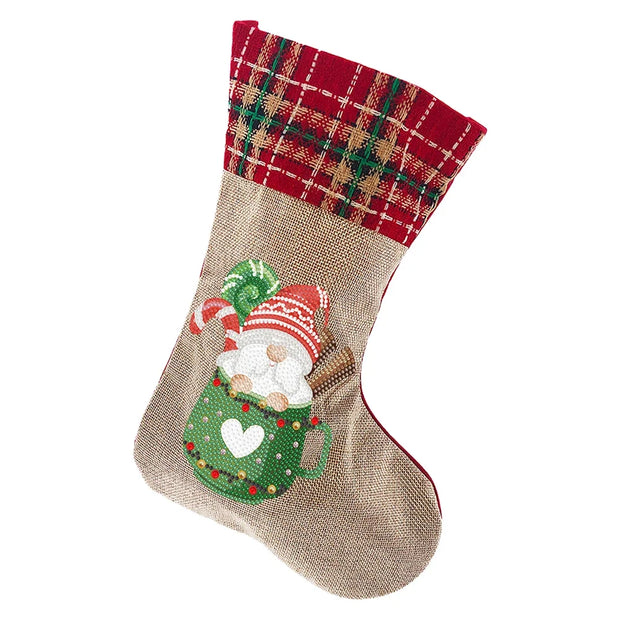 Christmas Decor Diamond Art Kits Xmas Penguin Diamond Present Stockings Xmas Elk Diamond Painting Stocking DIY for Holiday Favor