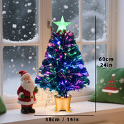 Mini Fiber Optic Tabletop Artificial Christmas Tree with color changing star tree topper, Green, Pre-lit, Xmas Tree, 24 inch
