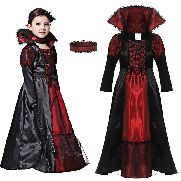 Gothic Vampire Costume for Baby Girls Halloween Princess Party Clothes Kids Cosplay Dress Children Masquerade Devil Ghost Outfit
