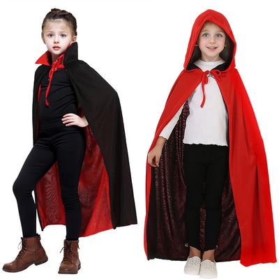 Unisex Child Adult Halloween Black Red Reversible Hooded Cloak Vampire Capes Party Costumes
