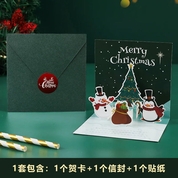 3D Santa Greeting Cards Folding Merry Christmas Best Wishes Card Xmas Gift for New Year Blessing Thank You Postcard Decoration