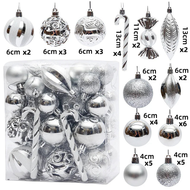 29/36/40pcs Christmas Ball Silver Red Christmas Tree Hanging Pendants Printed Special-shaped Gold Christmas Spheres 2024 New