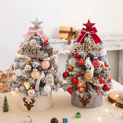 Desktop Christmas Tree Flocking Pink Set Mini Christmas Tree Ornaments DIY Christmas Gift Christmas Tree Decoration
