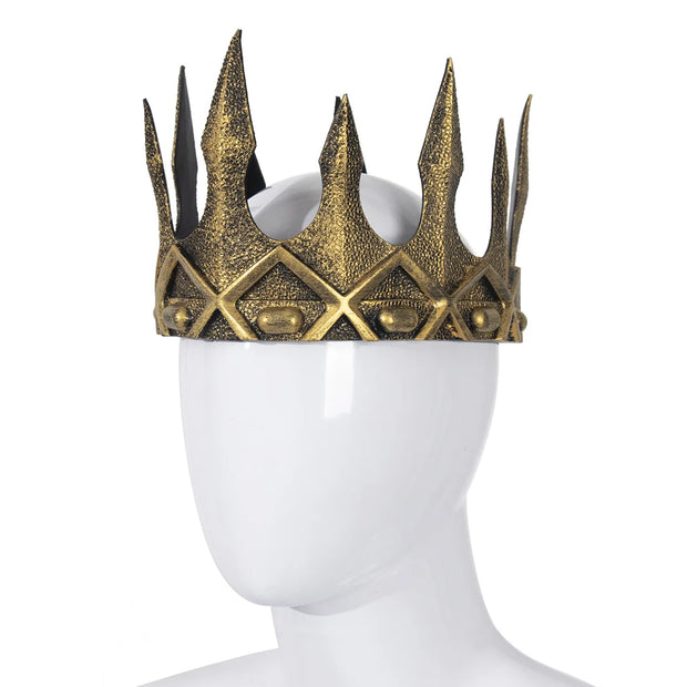 King Crown For Men Women Full Round PU Royal Birthday Prince Prom Kings Crown Medieval Headpiece Cosplay Halloween Tiara Costume