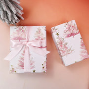 1 Roll 17inch x 393inch Pink with Gold Xmas Tree Wrapping Paper for Holiday Christmas, Gift Wrapping Paper for party